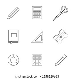 Set of icons vector in line-art style. Office and school icons for mobile and web-design. 