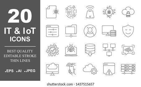 Set icons vector for mobile concepts and web apps. Devices and technologies around us. Internet of things, devices and network connection concept. Technology implementation. Editable Stroke. EPS 10