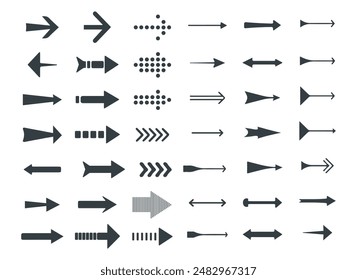 A set of icons for a vector sketch with arrows drawn in gray by hand. A set of directional elements drawn in a gray sketch. Vector illustration.