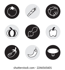 Set of icons vegetables. Outline illustration vector.