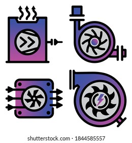 Set icons of ventilation and conditioning isolated on white. Editable vector Icons
