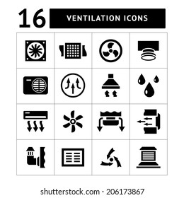 Set icons of ventilation and conditioning isolated on white. Vector illustration