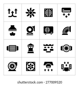 Set icons of ventilation and conditioning isolated on white. Vector illustration
