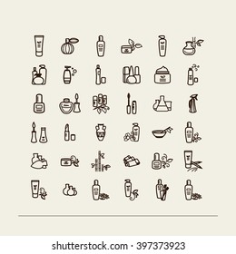 Set of icons - vials , creams, cosmetics. A vector.
