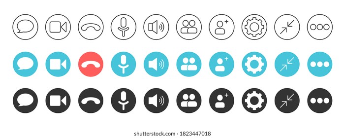 Set of icons for video call, for web conference or business webinar design.