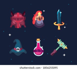 Set-Icons für Videospiel, Vektorgrafik-Design