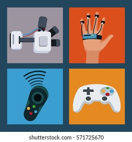 set icons virtual reality device technology smart