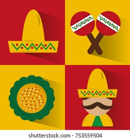 set of icons viva mexico party celebration vector illustration