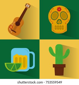 set of icons viva mexico party celebration vector illustration