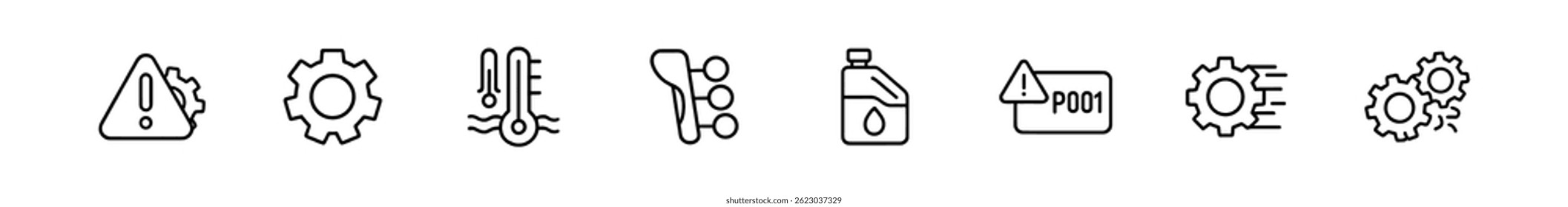 Set of icons: warning, settings, temperature, oil, speed