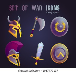 set of icons warriors vector. Vikings vs spartans.