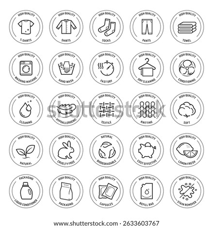 Set of icons for washing clothes. Vector illustration on white background. Can be use for your design, packaging, presentation. EPS10.