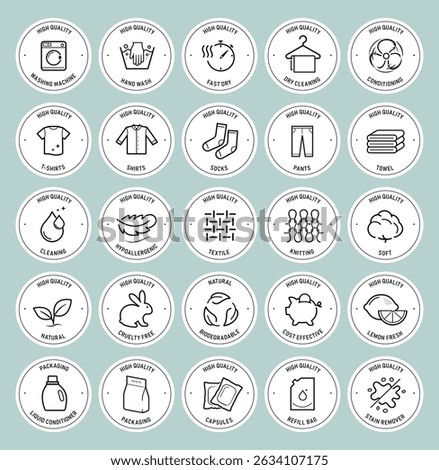Set of icons for washing clothes. Vector illustration on white background. Can be use for your design, packaging, presentation. EPS10.