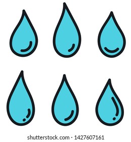 Set of icons of water drops isolated on white