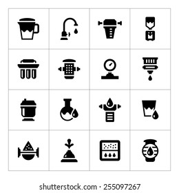 Set icons of water filters isolated on white. Vector illustration