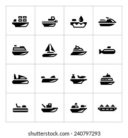 Set icons of water transport isolated on white. Vector illustration