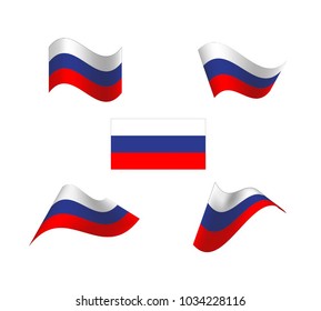 Set icons of the waving flag of Russia Icon on a white background. Symbol for sports and geographical banner and poster. Isolated Vector Illustration