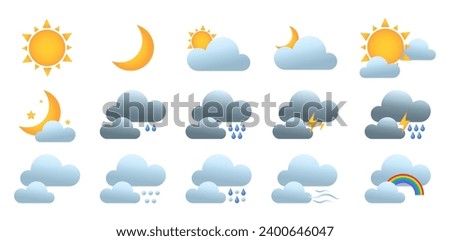 Set of icons for weather forecast app on white background