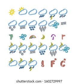 Set of icons for weather forecasting.3d vector illustration and isometric view.