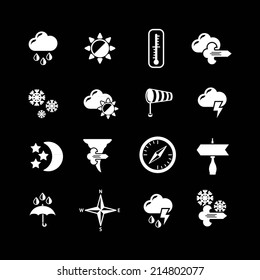 Set icons of weather isolated on black. Vector illustration