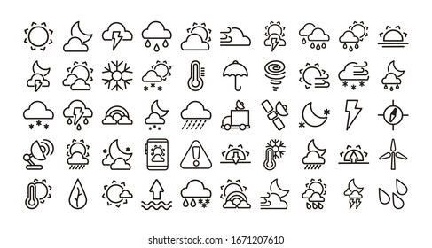 set of icons weather, line style icon vector illustration design