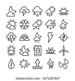 set of icons weather, line style icon vector illustration design