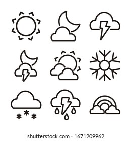 set of icons weather, line style icon vector illustration design