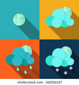 Set of icons weather style flat with long shadows. 