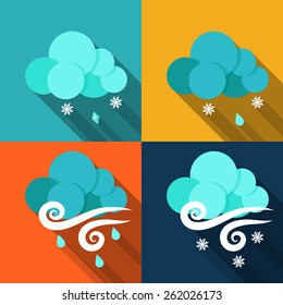 Set of icons weather style flat with long shadows. 