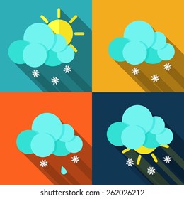 Set of icons with weather style flat  long shadows. 
