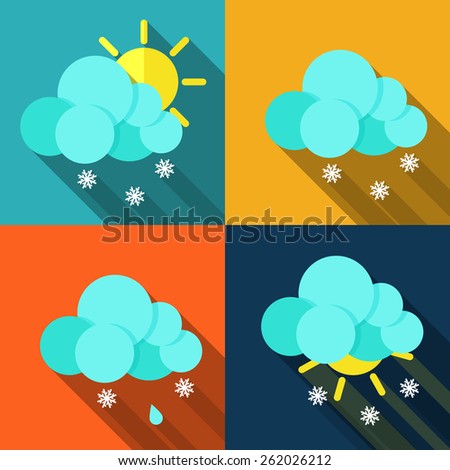 Set of icons with weather style flat  long shadows. 