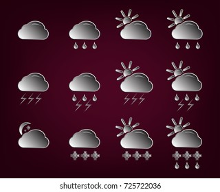 set of icons for weather, sun, cloud, rain, snow