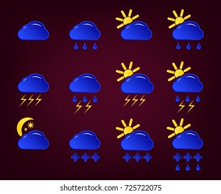 set of icons for weather, sun, cloud, rain, snow