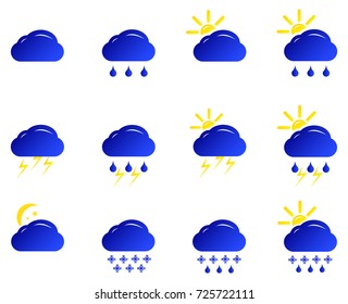 set of icons for weather, sun, cloud, rain, snow