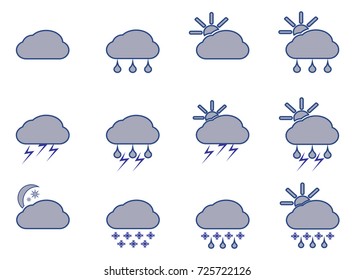 set of icons for weather, sun, cloud, rain, snow