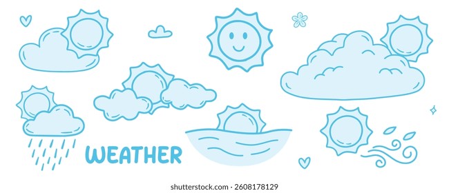 Set of icons with WEATHER theme. With doodle style. For layout, website, graphic design.	