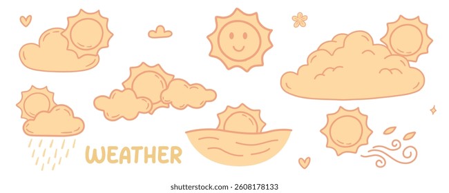 Set of icons with WEATHER theme. With doodle style. For layout, website, graphic design.	