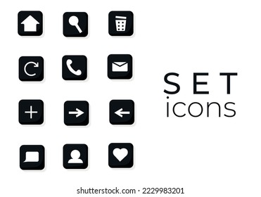 Set von Symbolen für das Web. Schwarz-Weiß-Symbole. Web-Zeichen. Web-Schaltflächen. Vektorgrafik