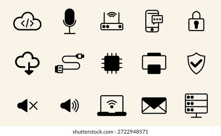 set of icons for web, contacts and communications vector.