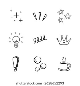 Set of icons for web, lamp, crown, star, bubble vector illustration