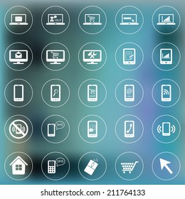 Set of icons for web and mobile. Package of modern minimalistic, thin line icons. Smartphone, laptop, monitor
