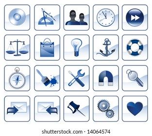 Set of icons for website in blue color, vector illustration