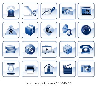 Set of icons for website in blue color, vector illustration
