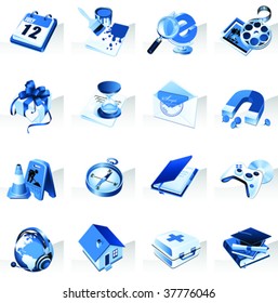 Set of icons for website in blue color, vector illustration