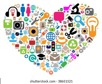 Set of icons for website, computer, business, shopping, science, education and music. Vector illustration.