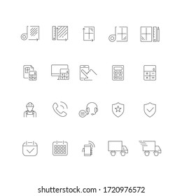 set of icons for the website to install windows and doors, line,