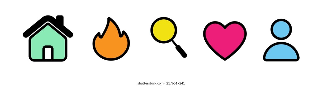 a set of icons for website and mobile application home, hot, search, love or favorite, and user settings. Icons for basic web and mobile app design. vector flat icon design illustration.