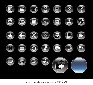 Set of icons for website, round glass icons for network