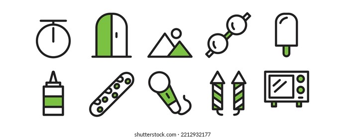 set of icons for websites and applications, line style icons with green color blend