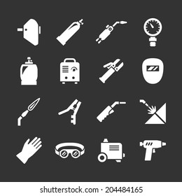 Set icons of welding isolated on black. Vector illustration